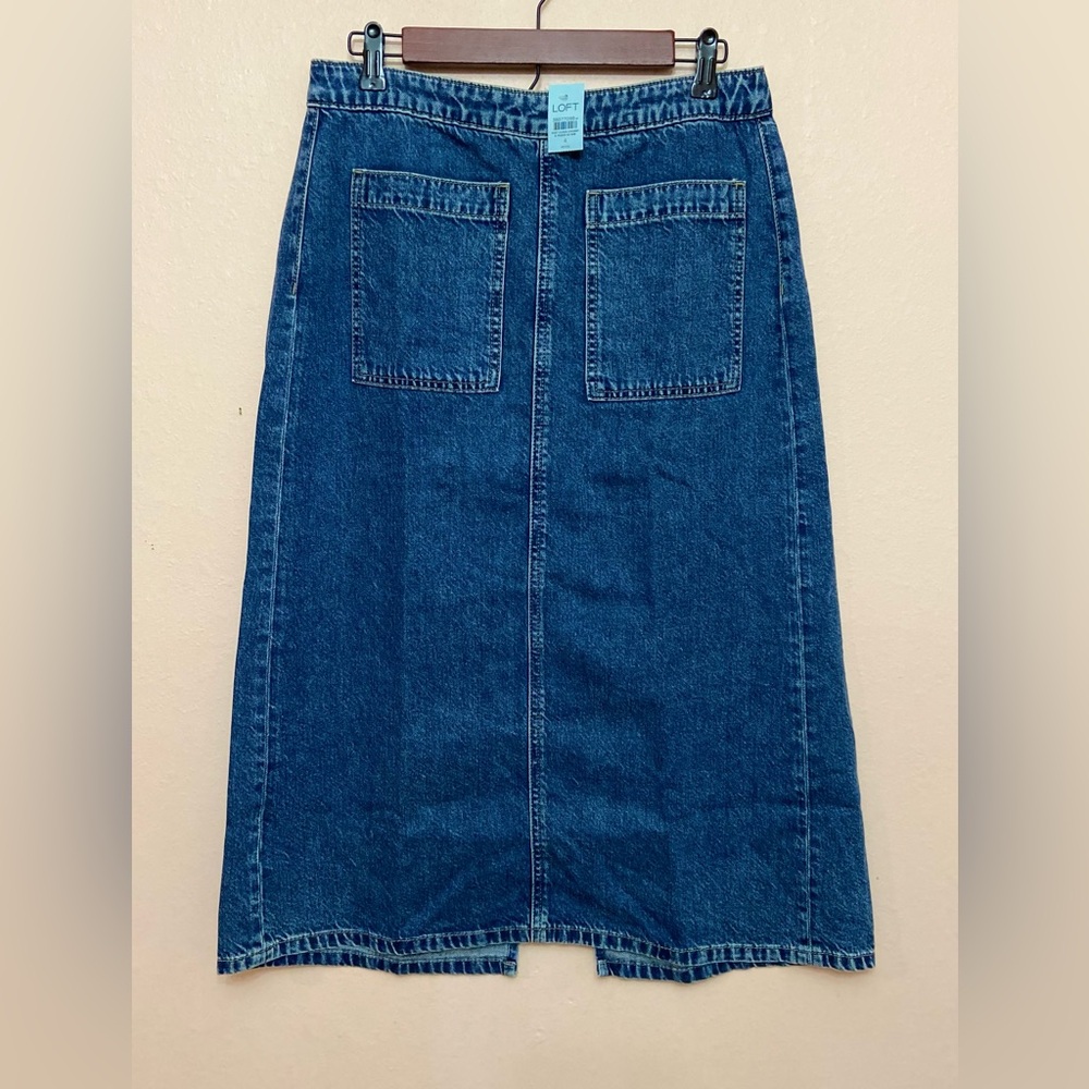 LOFT Petite Denim Patch Pocket Midi Skirt
